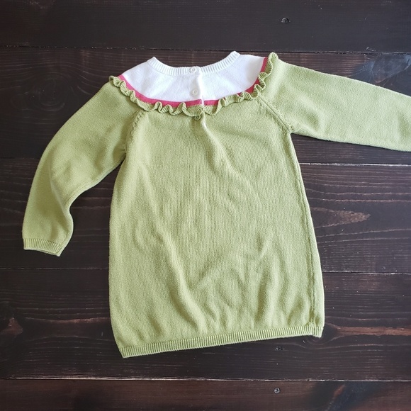 Toddler Girl Green Sweater Dress with Owl Design - Picture 2 of 4